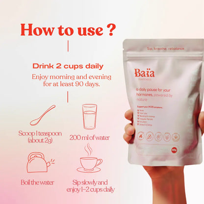 Baïa Wellness PCOS tea brewing instructions and daily usage guide